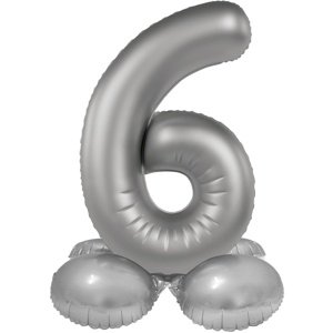 Balónek fóliový samostojný číslo 6 Měsíční stříbro, saténový lesk 41 cm