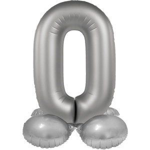Balónek fóliový samostojný číslo 0 Měsíční stříbro, saténový lesk 41 cm