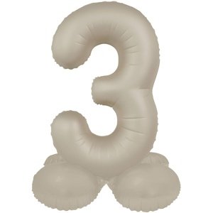 Balónek fóliový samostojný číslo 3 Krémové latté, matný 41 cm