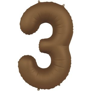 Balónek fóliový číslo 3 Čokoládově hnědý, matný 86 cm