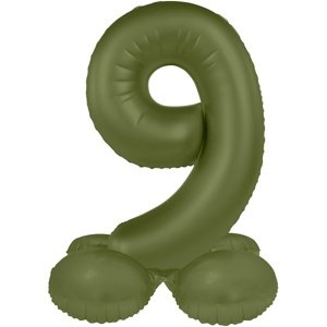 Balónek fóliový samostojný číslo 9 Olivově zelená, matný 72 cm