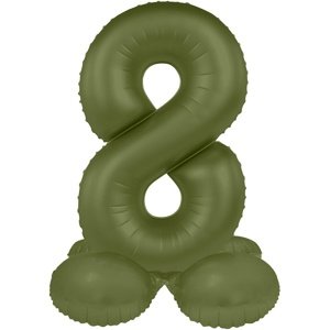 Balónek fóliový samostojný číslo 8 Olivově zelená, matný 41 cm