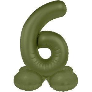 Balónek fóliový samostojný číslo 6 Olivově zelená, matný 41 cm