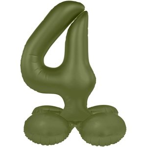 Balónek fóliový samostojný číslo 4 Olivově zelená, matný 41 cm