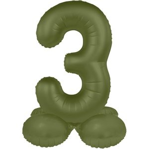 Balónek fóliový samostojný číslo 3 Olivově zelená, matný 41 cm