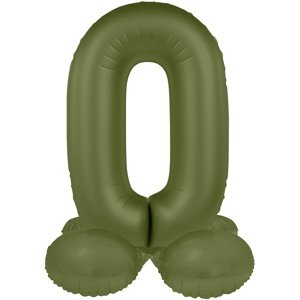 Balónek fóliový samostojný číslo 0 Olivově zelená, matný 41 cm