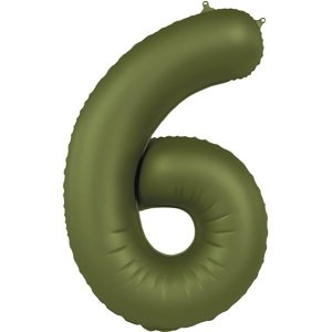 Balónek fóliový číslo 6 Olivově zelená, matný 86 cm