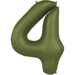 Balónek fóliový číslo 4 Olivově zelená, matný 86 cm
