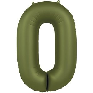 Balónek fóliový číslo 0 Olivově zelená, matný 86 cm
