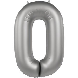 Balónek fóliový číslo 0 Měsíční stříbro, saténový lesk 86 cm