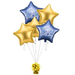 Balónkový buket Happy birthday modro-zlatý + těžítko