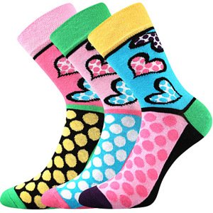 Dámské pestrobarevné ponožky - srdíčka 35-38